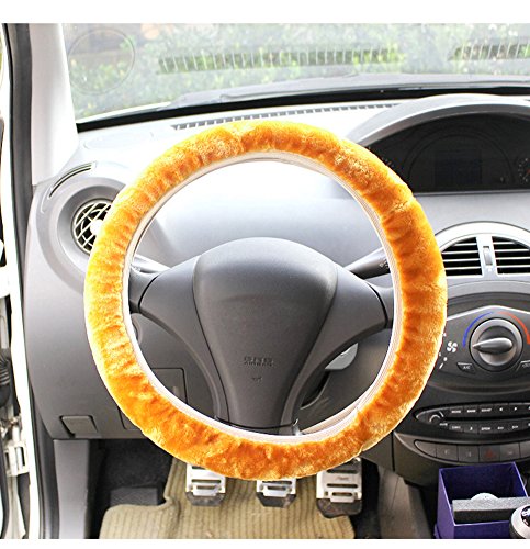 Evevik Winter Plush Stretch Universal Car Steering Wheel Covers 15 inch(Yellow)