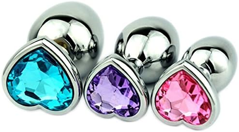 FunLady 3Pcs Heart Jeweled Beginners Anal Plug Butt Plug for Men Women Erotic Anal Masturbation Toys (Purple+pink+blue)
