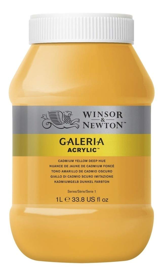 Winsor & Newton 2154115 Galeria Acrylic Paint, High Pigmentation, Non-fading, Butter Consistency, 1000 ml Pot - Cadmium Yellow Dark