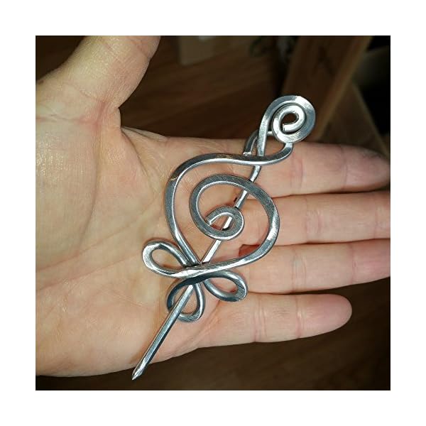 Celtic Budding Spiral Aluminum Shawl Pin, For Knitted or Crocheted Scarf Pin, Sweater Brooch - Image 7