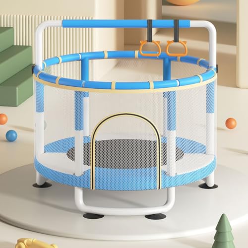 AM ANNA Kids Trampoline with Safety Net, 140 cm, 3-Height Adjustable Bar, Indoor/Outdoor, Multi-Toy Bundle