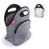 Waterproof Insulated Lunch Bag Grey Lunch Bags for Women and Men Reusable thermal Neoprene lunch cooler tote with Big Pockets