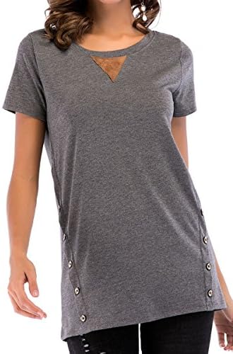 Laucote Womens Short Sleeve Casual Round Neck Loose Tunic Plus Size T-Shirt Grey XXL
