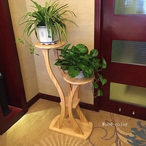 Wood Flower Rack ---- Red-brown / Light Walnut / Wood-color / White / Chestnut Shell Color Solid Wood Flower Rack Floor-standing Living Room Multilayer Indoor Balcony Bonsai Flower Rack Two Layers Round Torus With Square Splint 48*24*95cm ---Please refer to the description ( Color : Wood-color )