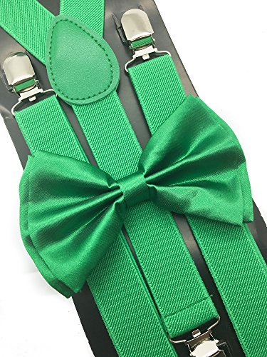 Royal Green Color Wedding Accessories Adjustable Bow Tie & Suspenders