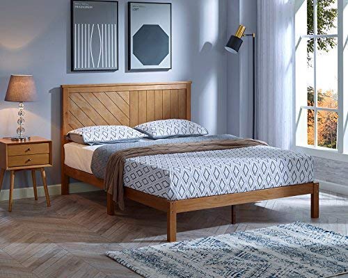 MUSEHOMEINC Solid Wood Platform Bed Deluxe Unique Style Design with Headboard, Full