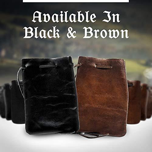 Leather Drawstring Pouch, Coin Bag, Medicine Tobacco Pouch Medieval Reenactment Made in U.S.A. by Nabob Leather (Medium 5 ¾" L x 4 ¼" W - Black)