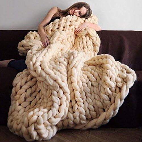 AnyHome Knit Blanket Throw Soft Rug Sofa Bed Lounge Decorator Knitted Small Size Pet Bed Mat Rug Beige 47"x78" (120x200CM)