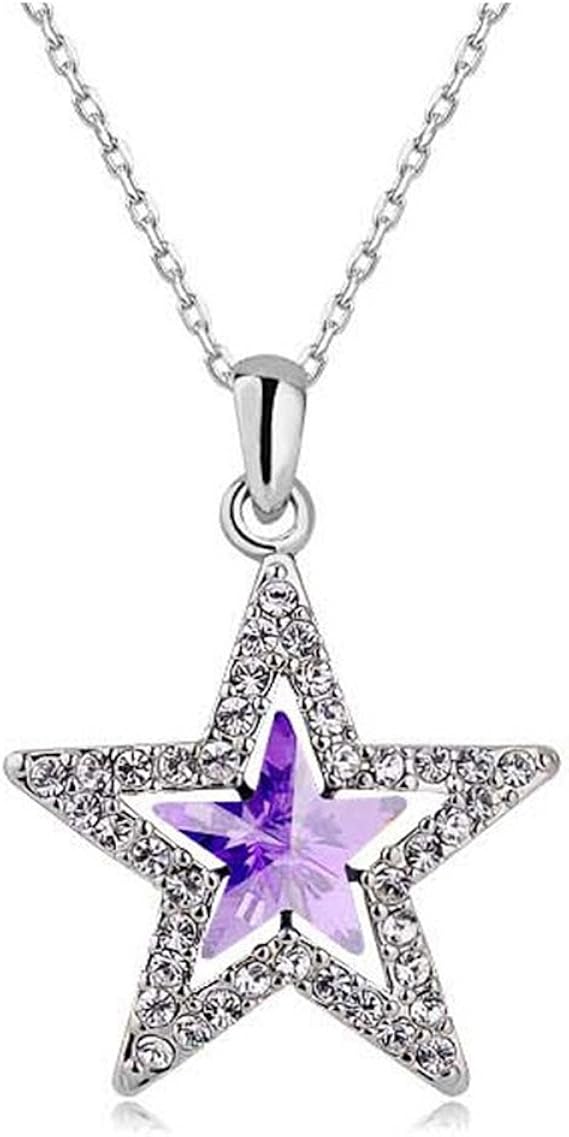 Amazon Muzhe ダブルレイヤー クリスタル 五芒星ネックレス マルチカラー オーストリア産クリスタル 五芒星ネックレス レディース ガールズ 娘用 パープル ネックレス 通販