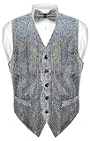 Men's SEQUIN Design Dress Vest & Bow Tie SILVER Color BOWTie Set for Suit Tux