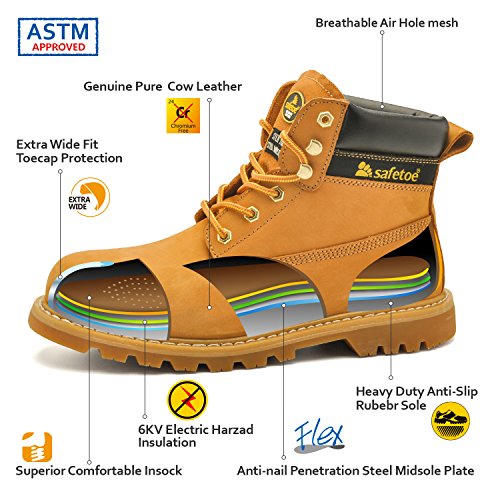 SAFETOE Safety Boots For Men Work Shoes- M8173 Women Wide Width Steel Toe Slip Resistant Leather Safety Shoes