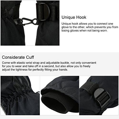 VBG VBIGER Ski Mittens Warm Winter Mittens Waterproof Ski Gloves Snow Snowboard Gloves Black Cold Weather Mittens for Women Men (Large, Black)