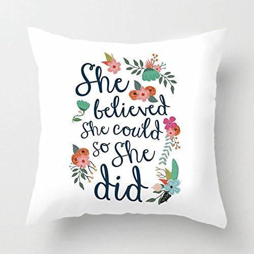 Aremazing Super Soft Home Decor Pillowcase Throw Pillow Cushion Cover 18 x 18 Inches Inspirational Quotes with Beautiful Flowers (She Believed she Could so she did)