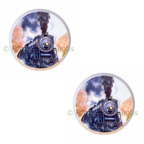 Set Of 2 Knobs Train Scene Design 005 Trains Locomotives