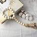 Farmhouse Beads 59in Wooden Bead Garland - 5 Pcs Artificial Eucalyptus Stem Grasses for Wedding Bouquet Home Decor - Wood Tassels Rustic Country Prayer Boho Beads for Christmas Holiday Decoration