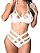 Bigyonger Women's Spaghetti Straps Bandage Bikini Suit Sexy Hollow Out Swimsuit, White, Small