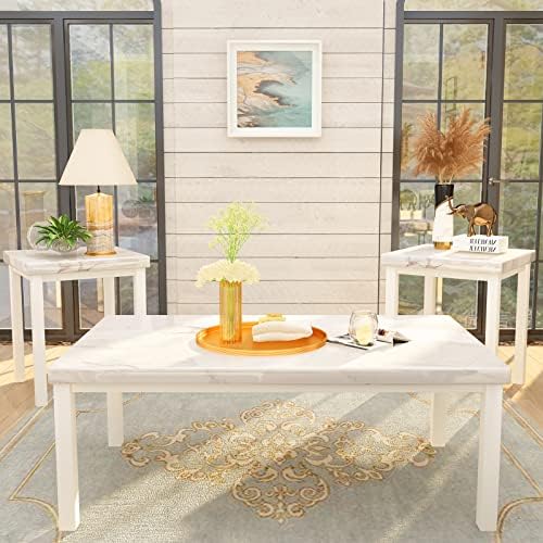 Recaceik Coffee Table Set of 3, Living Room Table Set Faux Marble