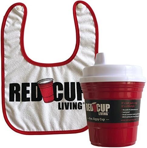 Red Cup Living Red Spill-Proof Sippy Cup 8oz + Snapback Cotton Baby Bib - Reusable and Washable - Toddler Drinkware Bundle Pack (1 Sippy Cup)