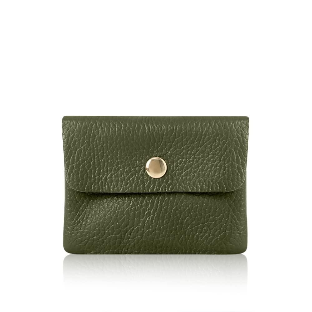 Montte Di Jinne - Women Italian Textured Soft Leather Coin Bag Coin Purse and Card Holder (Olive Green)