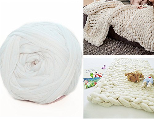 Arm Knitting Yarn Chunky Wool Yarn Bulky Wool Yarn Giant Knit Yarn Extreme Knitting (0.55lbs/250g, White)