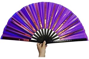 SAKA CRAFTS Large UV Festival Rave Folding Fan - Gear Essentials or Rave Accessories for Women, Mens Outfits - Clacking Holographic, Purple Hand Fans for EDM, Music Festivals, Drag, Costumes, Burlesque Gifts