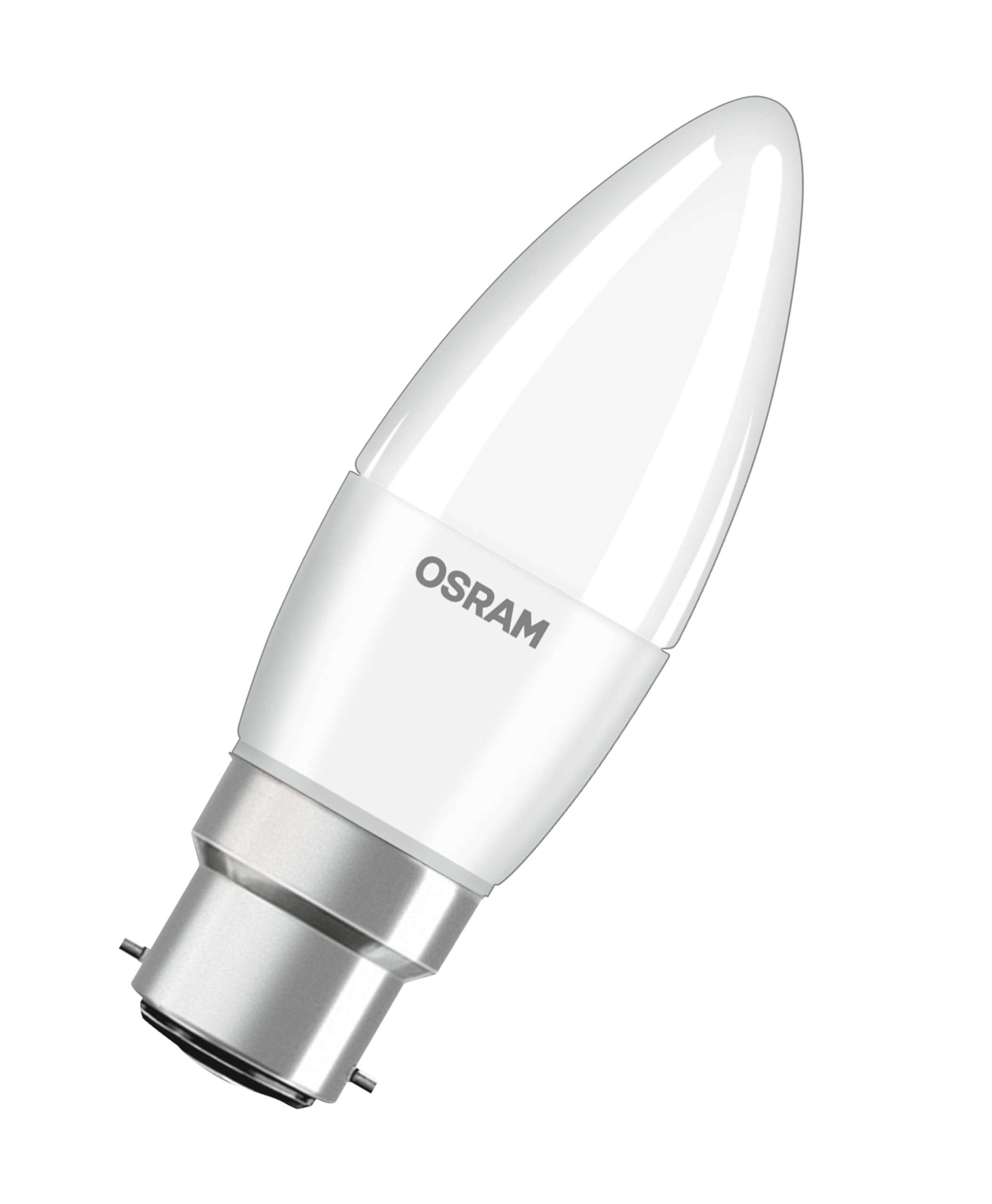 OSRAM Base Classic B 40 FR Led Lamp with B22D Base, Mini Candle Shape, Triple Pack, 4.9W, 470Lm, 2700K, Warm White Light, Low Heat Output, Very Low Energy Consumption, Long Life