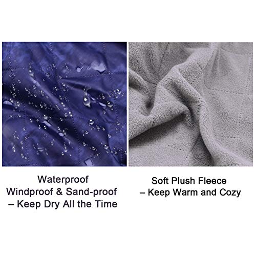 URPRO Waterproof Warm Fleece Outdoor Blanket Extra Large Lightweight Portable with Carry Bag for Stadium, Picnic, Camping, Beach, Dogs, Sofa Blue - Thumbnail 2
