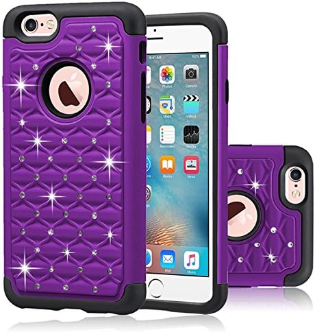 iPhone6 case iPhone 6s Cases, iPhone 6 6s Bling Case LENBOKEN(TM) Studded Rhinestone Crystal Dual Hybrid Protection Cover for Ladies Fashion Phone shell (Purple)