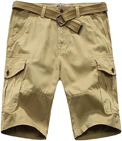 Amsb Men's All-Season Relaxed-Fit Flat-Front Cargo Shorts Multi-Pocket Quick-Dry