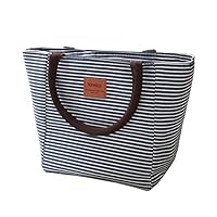 Insulated Lunch Bag Tote for Women Man Adults, Waterproof Reusable Lunch Holder Cooler Bag, Blue and White Strips