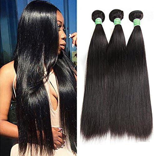 ANNELBELStraight Hair 4 Bundles Deals Peruvian Human Hair Wavy Virgin Unprocessed Peruvian Straight Hair Bundles 100g Per Bundle(Natural Black, 14 inch)