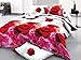 BEDnLINENS 7 Piece Set Animal Print Flower Pattern Soft 3D Comforter Set Including Matching 3D Sheet Set Queen (Red and Pink Rose-03)