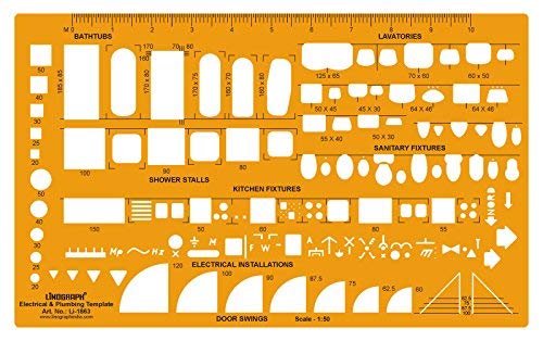 Linograph Electrical and Plumbing Template Sanitary Fixtures Drawing Scale