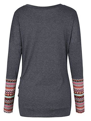 Anicco Womens Long Sleeve Casual Round Neck Loose Tunic Top Blouse T-Shirt StyleB-Black-L