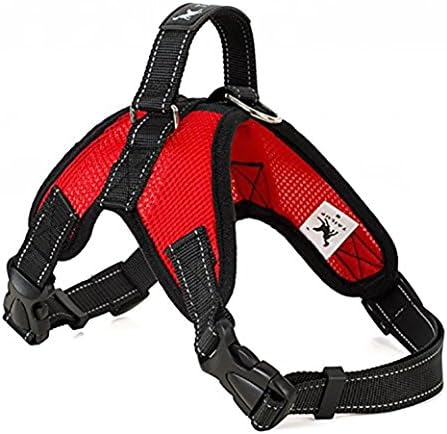Dog Harness Vest No Pull, Vfine Adjustable Heavy Duty Net Colth Breathable Reflective Pet Harnesses with Handle for Small Medium Large Dogs Walking Hiking Training Safety Control, M, Red