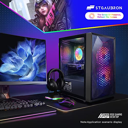 STGAubron Prebuilt Gaming PC Desktop, Radeon RX 550 4G GDDR5, Intel Core i5 up to 3.7GHz, 16G RAM, 512G SSD, WiFi, BT 5.0, RGB Fan x2, Windows 11 Home