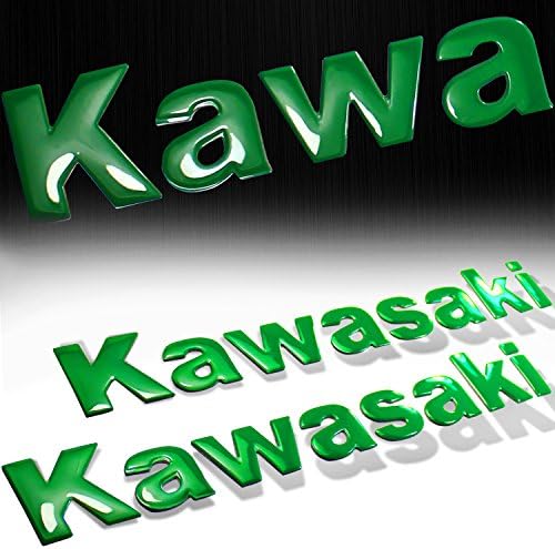 (Pack of 2) 8" x 1.25" 3D ABS Emblem Decal Logo + Letter Glossy Sticker Kawasaki [Green]