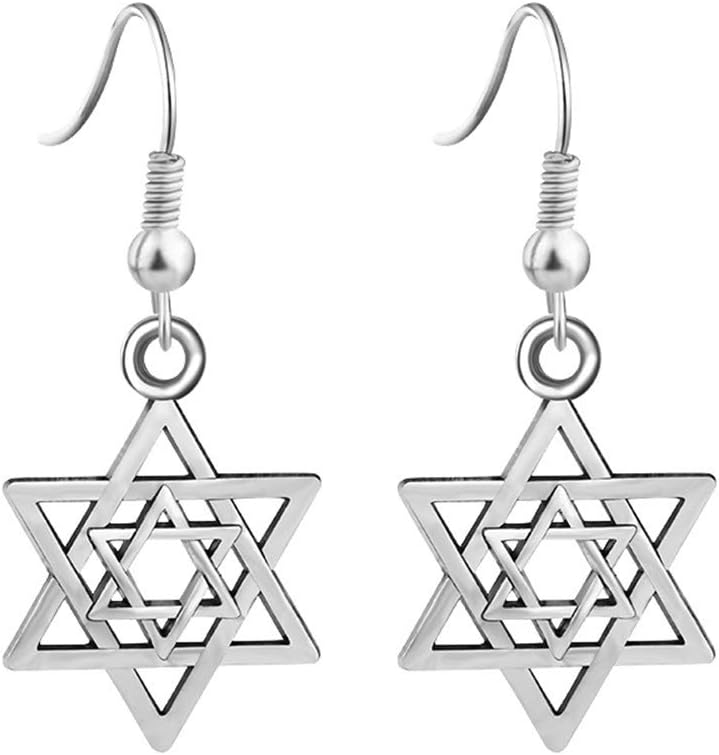 RUIZHEN Supernatural Star Pentagram Pentacle Dangle Earrings Wicca Pagan Jewelry