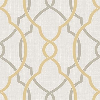 NuWallpaper NU1695 Sausalito Taupe/Yellow Peel & Stick Wallpaper