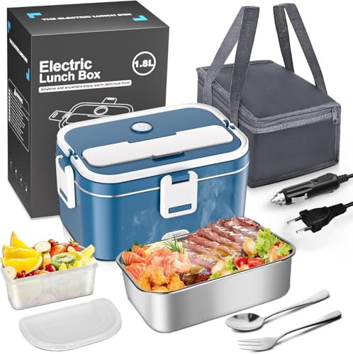 Anykuu Portable Electric Lunch Box 1.8L 100W, 3 in 1 Thermal Lunch Box (12 V/24 V/240 V) with Removable Stainless Steel Container and Bag for Car Truck Office