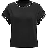 winkbay Women's Pearl Dressy Casual Tops Summer Crew Neck Dolman Sleeve Work T Shirts