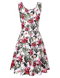 Vestido de mujer con estampado floral y cuello redondo, casual, elástico, de corte en A (manga larga, manga 3 4 y sin mangas)