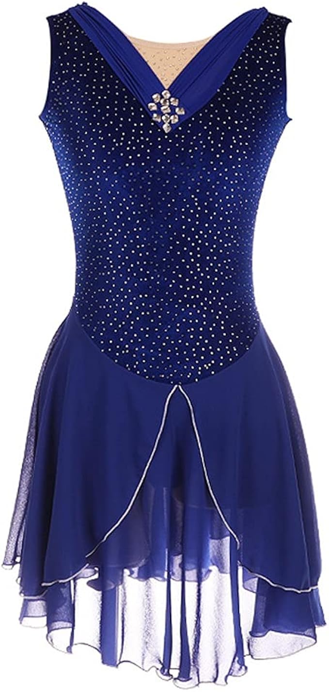 Velvet Sleeveless Figure Ice Skating Dress Women's Girls Skating
