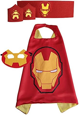 Children's Superhero Cape &amp; Mask &amp; Waistband &amp; Wristband Set (70*70 CM, Red &amp; Yellow (Iron man))