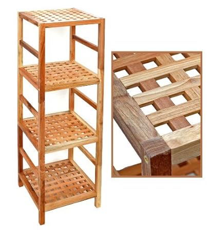 ts-ideen Regal Standregal Hochregal 117 cm aus Walnuss Massivholz für Bad, Wohnzimmer, Sauna, Flur, Diele, Küche, Büro und Ki