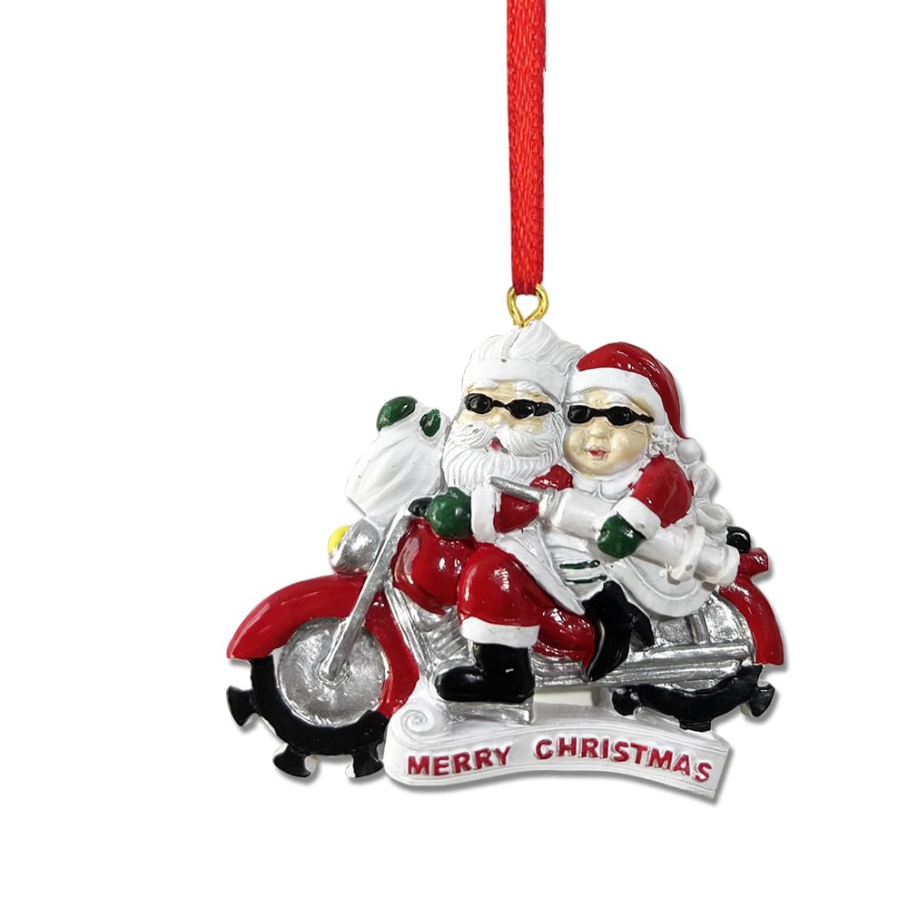 Topfunyy 2025 Santa Claus Ornaments, Mr & Mrs Claus Ride Motorcycle Ornament for Xmas Tree Decorations Hanging Pendant Gifts