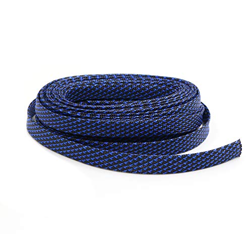 PET Expandable Braided Sleeving Flexo wire Cable Sleeve (0.32" 33ft Black with Blue) Striveday