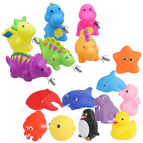 Think Wing Baby Bath Toys Rubber Pool Toy for Toddlers 20 Packs Swimming Sprinkle Bathtub Shower Gift for Kids Animal Recognize Educational