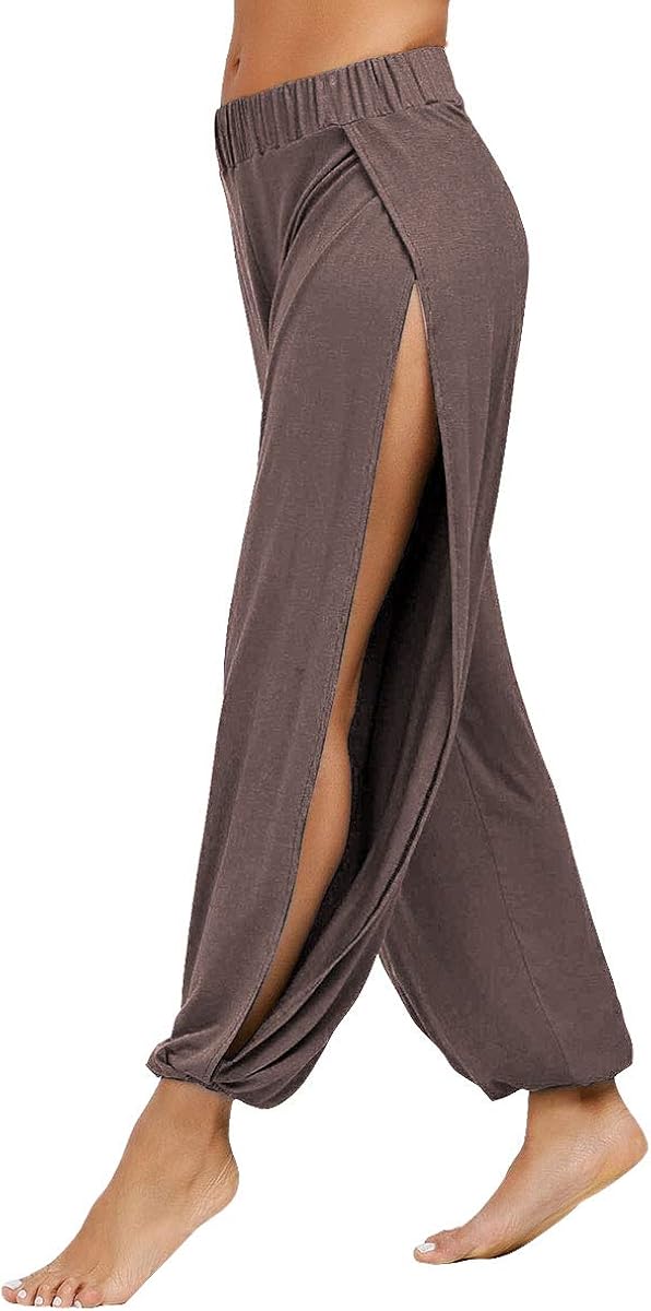 fitglam Women's High Slit Harem Yoga Pants Loose Fit Lounge Beach Pants