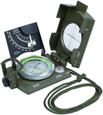 Compass Waterproof Oriketech Mini Compass with Inclinometer Multifunction Military and Pouch Lanyard Metal Army Sighting Compass for Outdoor Camping Hiking Compass Walking Biking Army Green